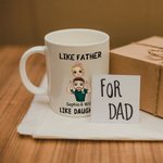 Personalized Like Father Like Daughter Son Cartoon Character 11 oz Ceramic Mug with Names Father's Day Gift for Kid Dad Family