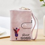 Personalized Cartoon Character Birth Flower Butterfly Tri-Fold PU Leather Wristlet Wallet with Name and Year Graduation Gift for Women Graduates