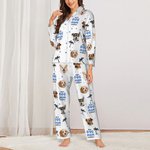 Personalisierte Kokosnuss Baum Haustier Avatar Foto Langarm-Pyjama passende Hose mit Namen Geburtstag Geschenk für Frauen Männer Haustierliebhaber