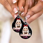 Personalized Cartoon Manicurist Character Tear Drop Shape Acrylic Earrings with Name Thank You Anniversary Birthday Gift for Nail Techs