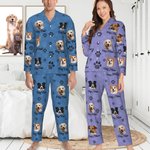 Personalized Cute Paw 1-5 Pet Face Photo Avatar Long-Sleeved Pajamas Set with Name Birthday Gift for Women Men Pet Lover