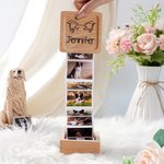 Personalized Pet Ear Design 2-14 Photos Pull Out Wooden Album Box with Name Birthday Gift for Dog Cat Lovers Owners