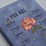 Personalized Birth Flower Bible Verse A5 A6 Leather Lined Notebook with Name Baptism Birthday Gift for Women Christians