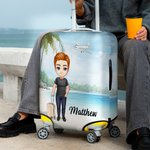 Personalisierte Strand Cartoon Figur Kofferschutzhülle mit Namen Verdecktem Reißverschluss Universalgröße Reisezubehör Geschenk für Familie