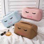 Personalised Eyelashes Leather Wide Opening Makeup Bag with Name Travel Accessory Birthday Gift for Her