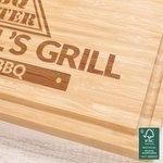 Personalized BBQ Grill Fork FSC Bamboo Charcuterie Cutting Board with Engraved Texts and Juice Groove Father's Day Birthday Gift for Dad Grill Master