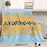Personalized Ice Cream Softball Baseball Soccer Name Soft Throw Blanket with Number Multicolor Home Decor Game Day Birthday Gift for Ball Lovers