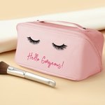 Personalised Eyelashes Leather Wide Opening Makeup Bag with Name Travel Accessory Birthday Gift for Her