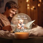 Personalised Cute Cartoon Bear Cattle Animals Acrylic LED Night Light with Wooden Base and Name Home Decor Birthday Father's Day Gift for Kids
