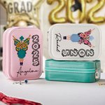 Personalised Birth Flower Butterfly Graduate Leather Jewellery Box with LED Three-color Adjustable Mirror Congratulation Graduation Gift for Women