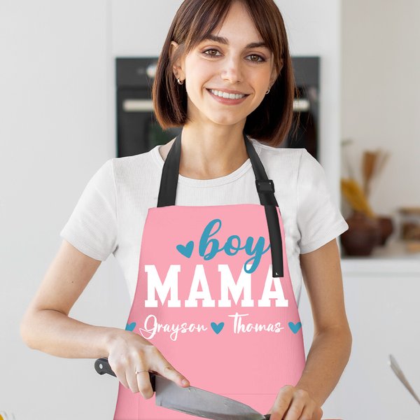 Personalized Heart Boy or Girl Mama Adjustable Waterproof Apron with 1-6 Kids Names and Pockets Cooking Essential Mother's Day Gift for Mom Grandma