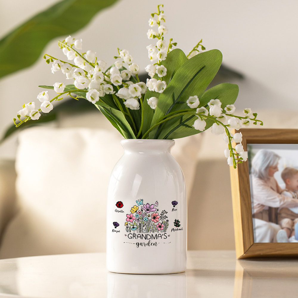 Vase personnalisé en céramique avec nom pour le jardin de la mère et de la grand-mère Cadeau d'anniversaire pour la mère et la grand-mère