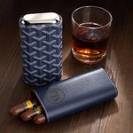 Personalised Best Man Charming Geometric Design Portable Leather Cigar Case with Name and Date Birthday Wedding Gift for Groomsman