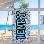 Personalized Dalmatian Dots Bright Neon Name Oversized Quick Dry Microfiber Beach Towel Beach Pool Party Birthday Gift for Kids Family