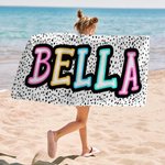 Personalized Dalmatian Dots Bright Neon Name Oversized Quick Dry Microfiber Beach Towel Beach Pool Party Birthday Gift for Kids Family