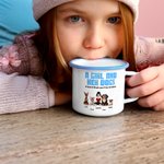 Personalized A Girl and Her Dogs Have Unbreakable Bond Cartoon Design 12 oz Enamel Mug with Name Pet Adoption Anniversary Birthday Gift for Pet Lover