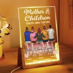 Gepersonaliseerd Cartoon Mamma en 1-4 Kinderen Voor Altijd Aan Elkaar Verbonden LED Nachtlampje met Naam en Houten Voet Home Decor Moederdag Cadeau voor Mamma Oma