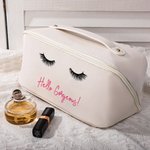 Personalised Eyelashes Leather Wide Opening Makeup Bag with Name Travel Accessory Birthday Gift for Her