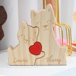 Puzzle en Bois avec 2-5 Noms Personnalisés Design de Chats Cœur Rouge Cadeau Fête des Mères Anniversaire pour Maman Famille Couple