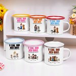 Personalized A Girl and Her Dogs Have Unbreakable Bond Cartoon Design 12 oz Enamel Mug with Name Pet Adoption Anniversary Birthday Gift for Pet Lover