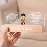Gepersonaliseerd Schattig Karakter Afgestudeerd Acryl LED Nachtlampje met Houten Voet en Naam Home Decor Afstudeergeschenk voor Afgestudeerden van de Klas van 2025