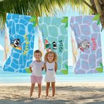 Asciugamano da spiaggia asciugatura rapida personalizzato con nome oversize design della balena surfista e tartaruga regalo per bambini e famiglia
