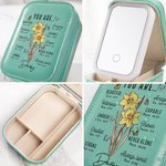 Personalised You Are Bible Verse Birth Flower Name Leather Jewellery Box with Adjustable LED Makeup Mirror Travel Essential Birthday Gift for Women