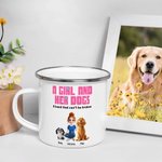 Personalized A Girl and Her Dogs Have Unbreakable Bond Cartoon Design 12 oz Enamel Mug with Name Pet Adoption Anniversary Birthday Gift for Pet Lover