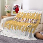 Personalized Ice Cream Softball Baseball Soccer Name Soft Throw Blanket with Number Multicolor Home Decor Game Day Birthday Gift for Ball Lovers