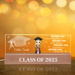 Gepersonaliseerd Schattig Karakter Afgestudeerd Acryl LED Nachtlampje met Houten Voet en Naam Home Decor Afstudeergeschenk voor Afgestudeerden van de Klas van 2025