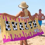 Personalised Ice Cream Drip Ball Design Quick Dry Oversized Beach Towel with Name and Number Summer Travel Essentials Birthday Gift for Sports Lover