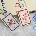 Personalisierte Retro Briefmarke Geburtsblume Kartenhülle mit Namen und Datum Reisen Büro Zubehör Geburtstag Geschenk für Damen Mitarbeitende