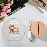 Personalised Cute Cartoon Bear Cattle Animals Acrylic LED Night Light with Wooden Base and Name Home Decor Birthday Father's Day Gift for Kids