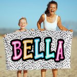 Personalized Dalmatian Dots Bright Neon Name Oversized Quick Dry Microfiber Beach Towel Beach Pool Party Birthday Gift for Kids Family