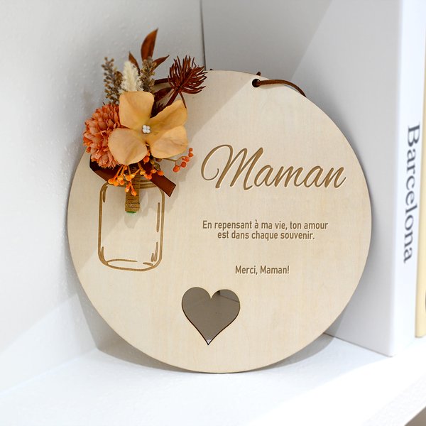 Ornement en Bois Personnalisé avec Fleur Artificielle Nom et Texte Décoration Maison Fête des Mères des Grand-Mères pour Elle