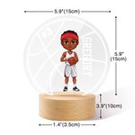 Personalised Cartoon Basketball Character Round LED Night Light with Name Number and Wooden Base Desk Decor Birthday Gift for Him