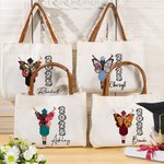 Personalisierte Geburt Blume Schmetterling Absolvent Ledergriff große Canvas Tote Bag mit Namen und Jahr Gratulation Graduierung Geschenk für Frauen