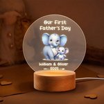 Personalised Cute Cartoon Bear Cattle Animals Acrylic LED Night Light with Wooden Base and Name Home Decor Birthday Father's Day Gift for Kids