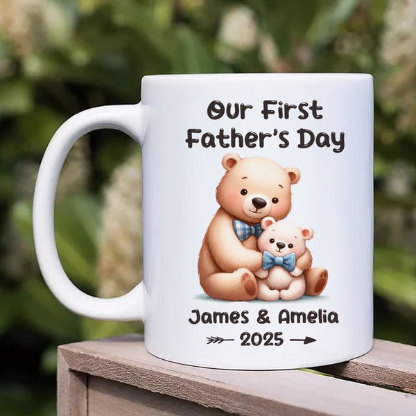 Personalized Parent-Child Cartoon Animal Panda Unicorn Dinosaur 11 oz Ceramic Mug with Name Year Father's Day Birthday Thank You Gift for Dad