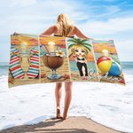 Personalizzato Summer Vibes Cartoon Beach Girl Asciugatura rapida Asciugamano da spiaggia morbido e sovradimensionato con nome Viaggio estivo Regalo di compleanno essenziale per le donne