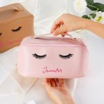 Personalised Eyelashes Leather Wide Opening Makeup Bag with Name Travel Accessory Birthday Gift for Her