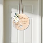 Ornement en Bois Personnalisé avec Fleur Artificielle Nom et Texte Décoration Maison Fête des Mères des Grand-Mères pour Elle