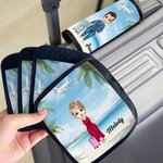Personalized Vacation Cartoon Character Luggage Handle Wrap with Name Set of 2 Travel Accessories Birthday Gift for Family Travel Lovers
