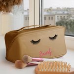 Personalised Eyelashes Leather Wide Opening Makeup Bag with Name Travel Accessory Birthday Gift for Her