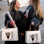 Personalisierte Geburt Blume Schmetterling Absolvent Ledergriff große Canvas Tote Bag mit Namen und Jahr Gratulation Graduierung Geschenk für Frauen