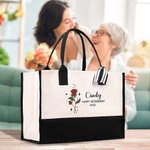 Personalized 12 Zodiac Floral Canvas Tote Bag with Name Portable Large Capacity Mother's Day Birthday Retirement Gifts for Her