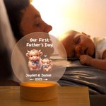 Personalised Cute Cartoon Bear Cattle Animals Acrylic LED Night Light with Wooden Base and Name Home Decor Birthday Father's Day Gift for Kids