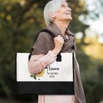 Personalized 12 Zodiac Floral Canvas Tote Bag with Name Portable Large Capacity Mother's Day Birthday Retirement Gifts for Her