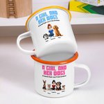 Personalized A Girl and Her Dogs Have Unbreakable Bond Cartoon Design 12 oz Enamel Mug with Name Pet Adoption Anniversary Birthday Gift for Pet Lover