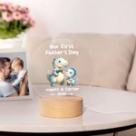 Personalised Cute Cartoon Bear Cattle Animals Acrylic LED Night Light with Wooden Base and Name Home Decor Birthday Father's Day Gift for Kids
